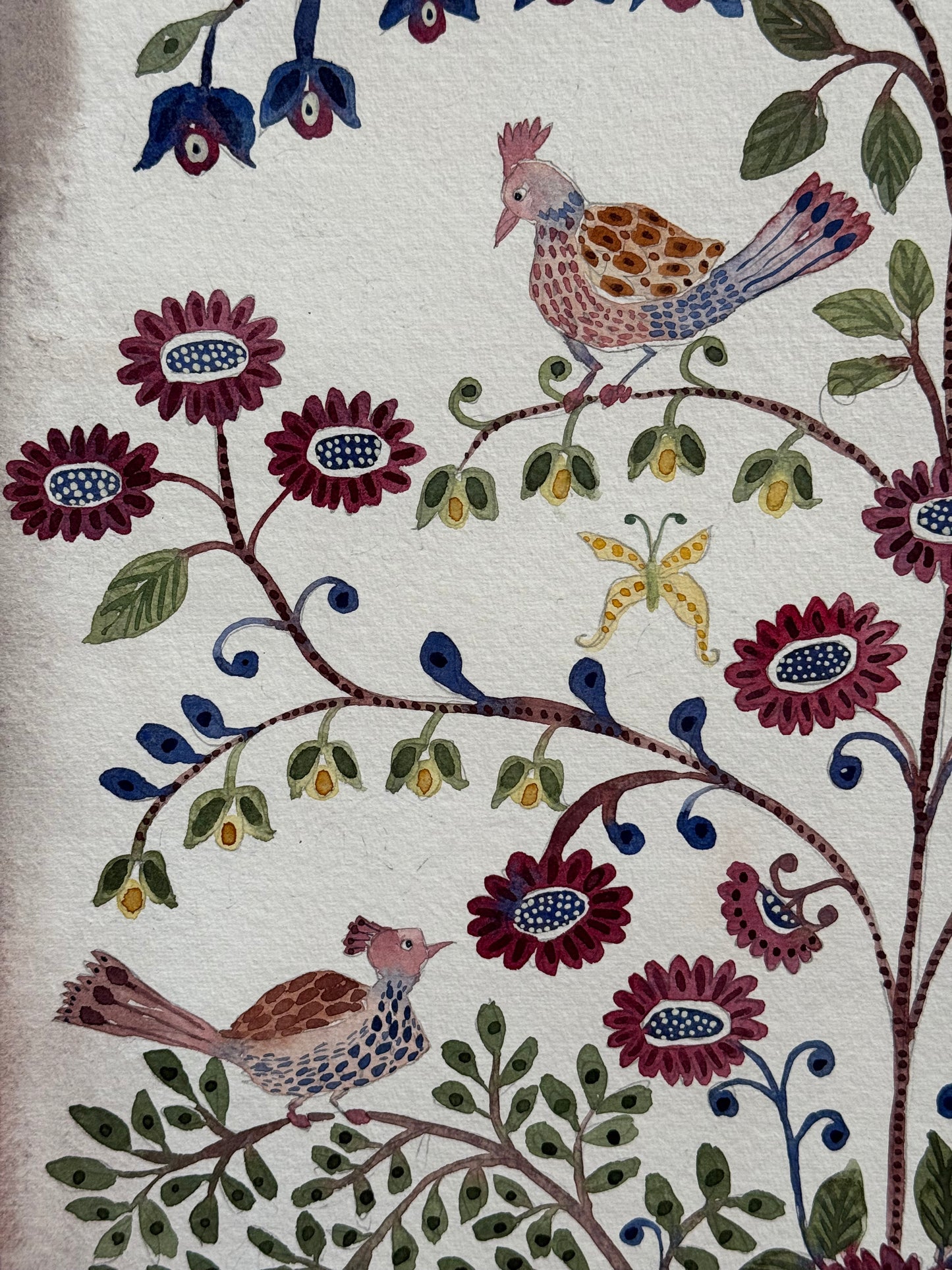 Original, Tall, Watercolour Floral & Bird Pattern Piece