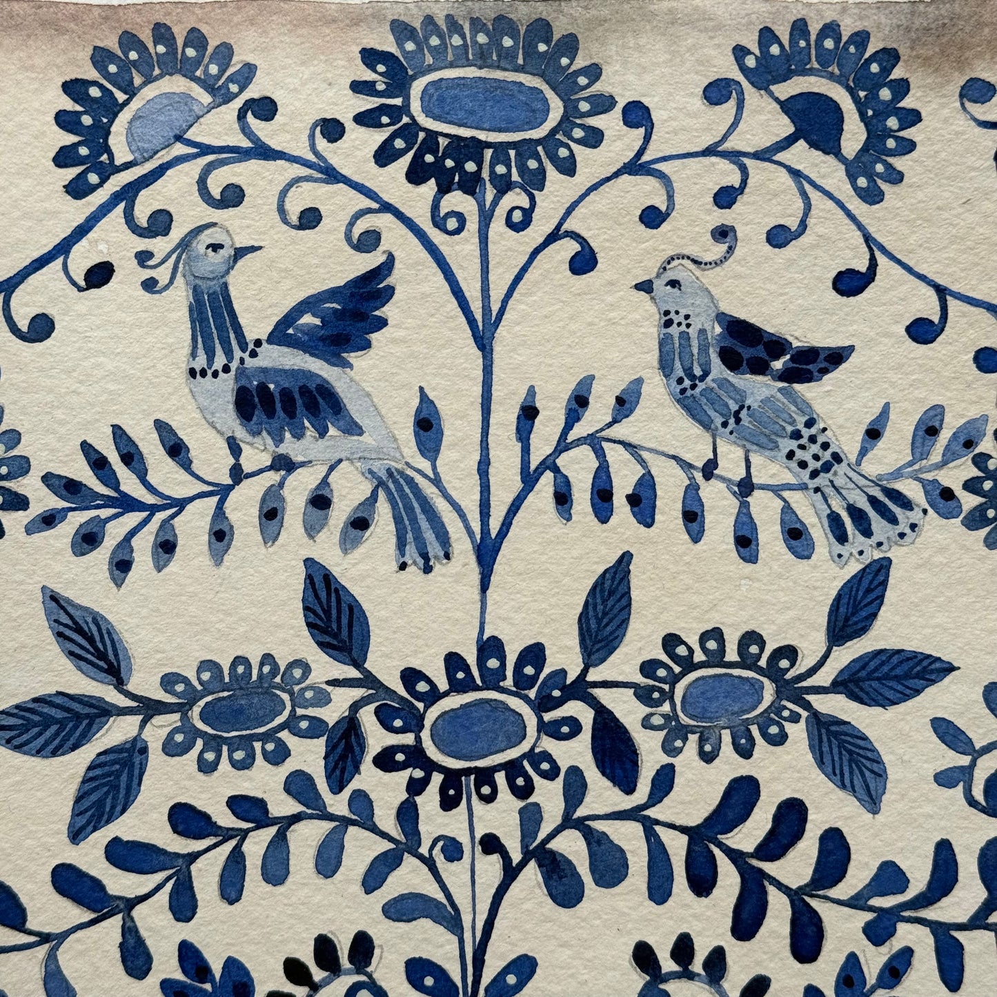 Original, Watercolour Delft Birds & Pattern.