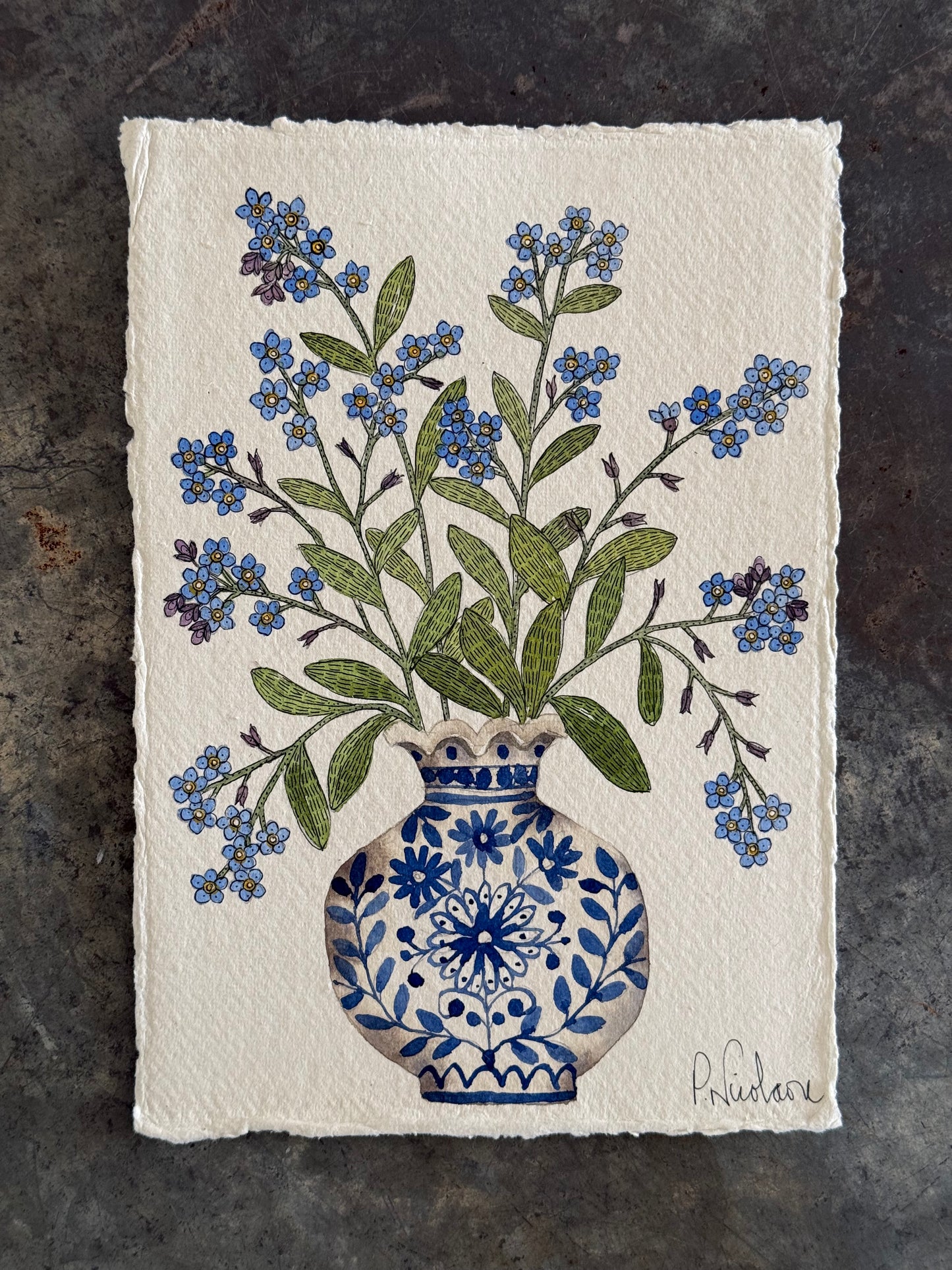 A5, Original Watercolour Forget-Me-Not Flowers