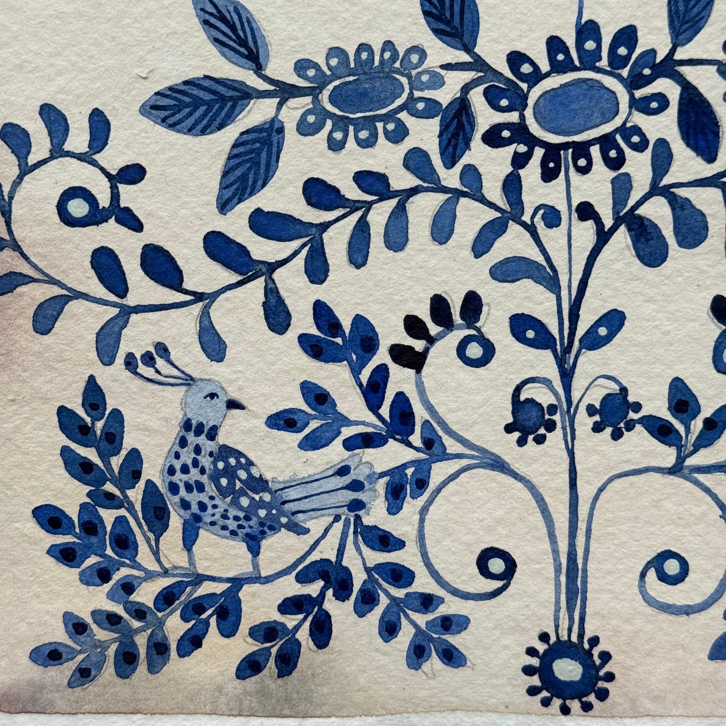 Original, Watercolour Delft Birds & Pattern.