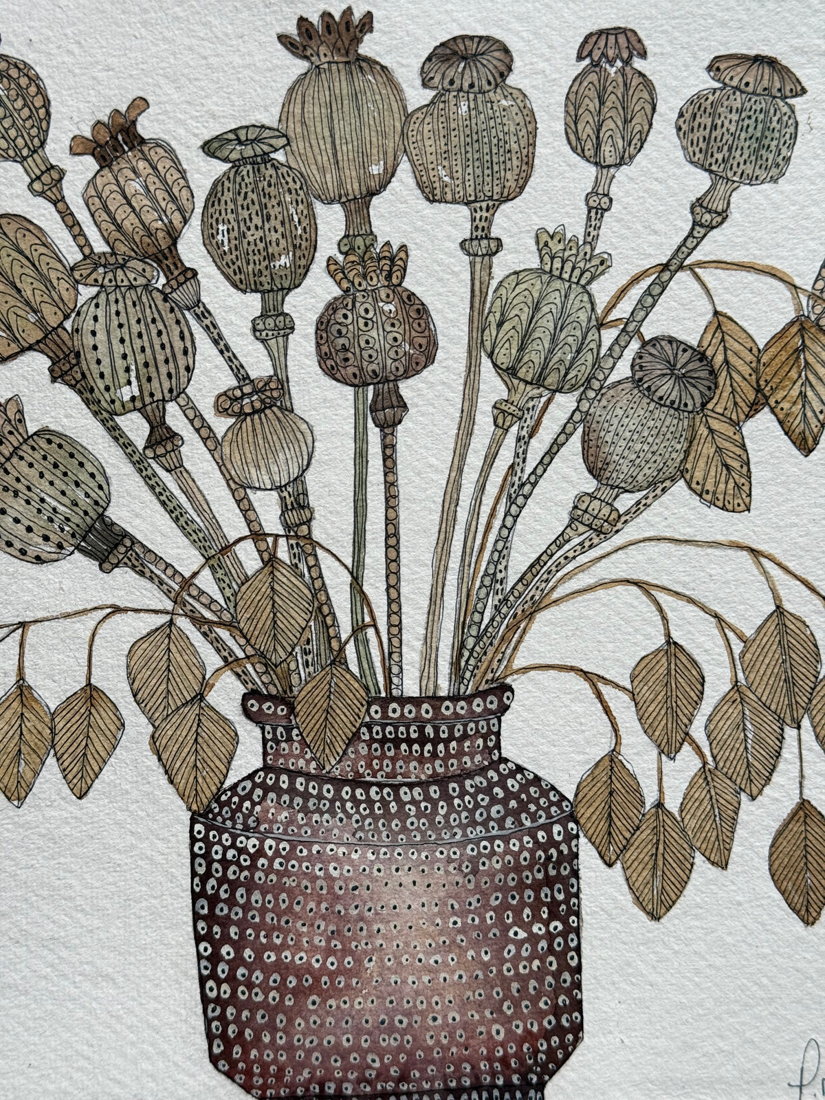 Original Watercolour & Pen Dried Flowers