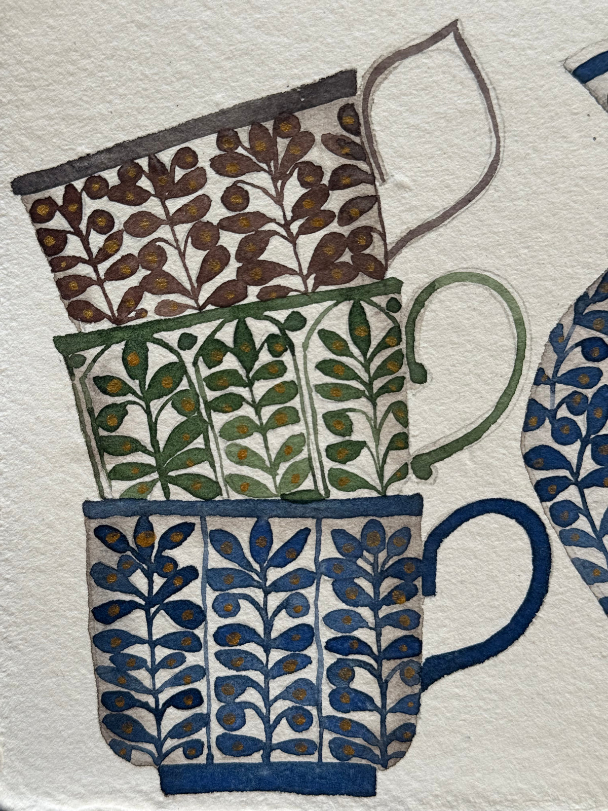 A5, Original Watercolour Patterned Jug & Teacups
