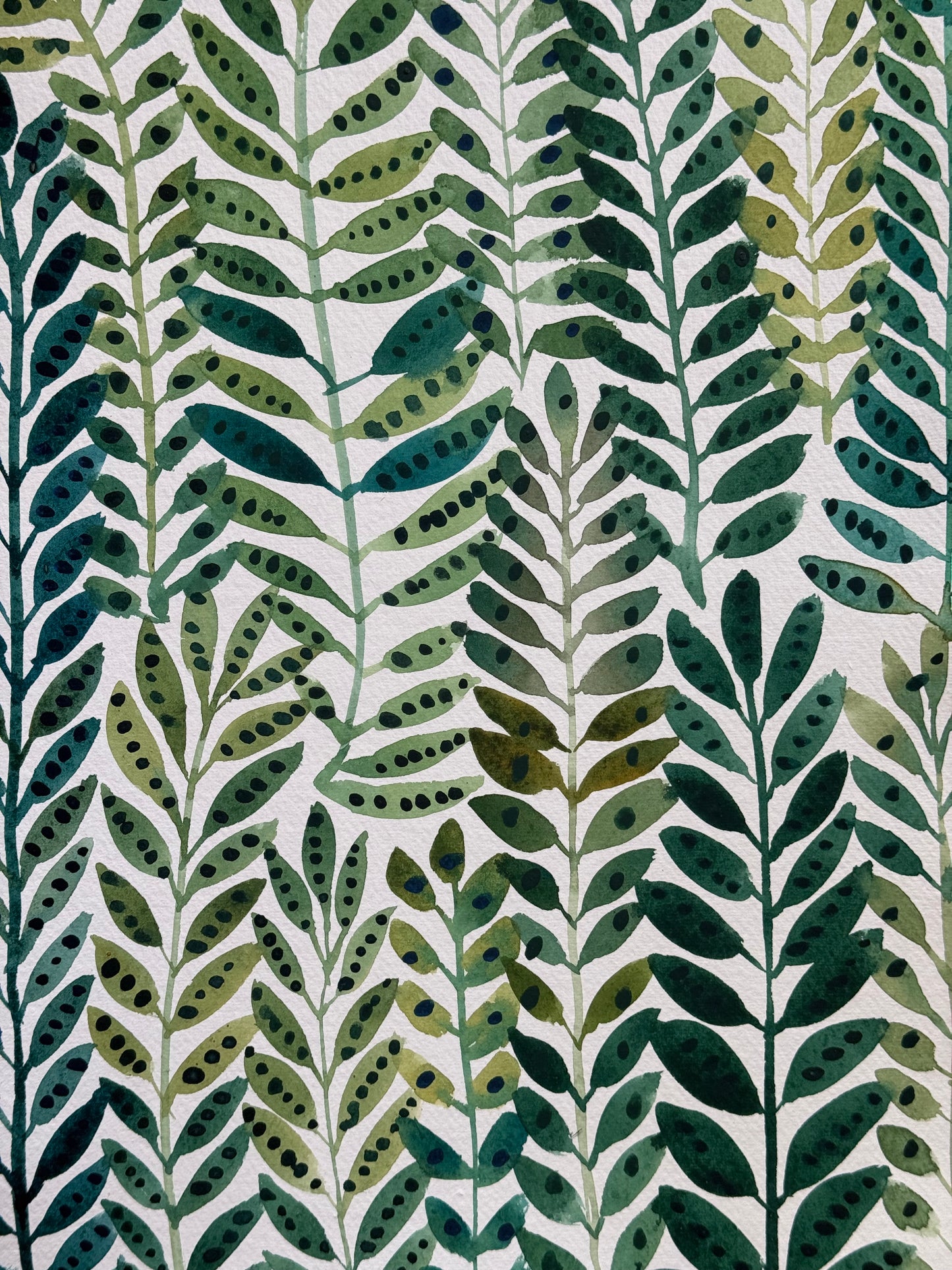 A3, Original Watercolour Green Leaf Pattern