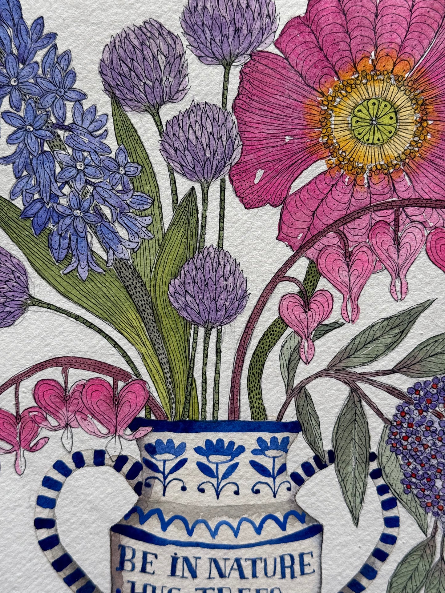 A4, Original Watercolour & Pen Summer Flowers