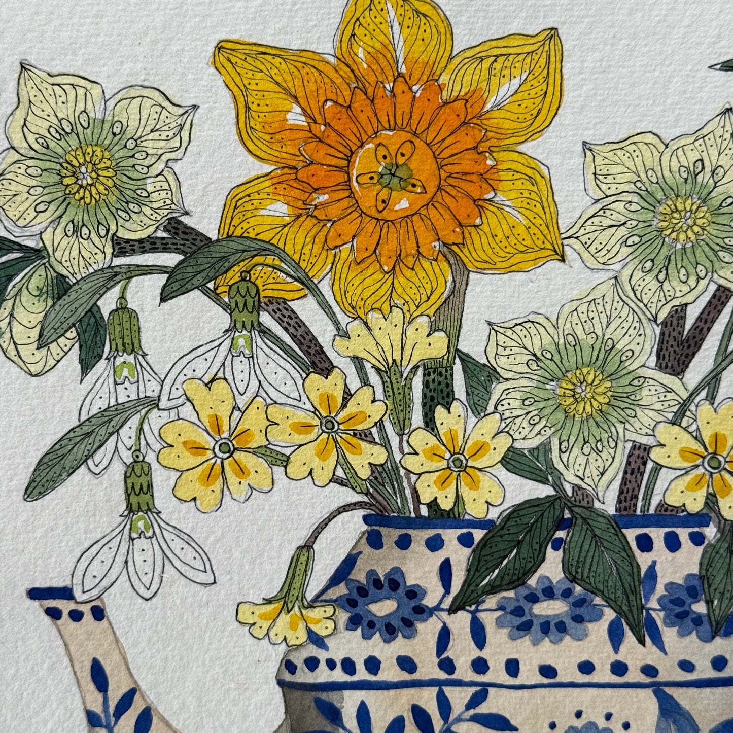 Original, Watercolour Spring Flowers in a Teapot