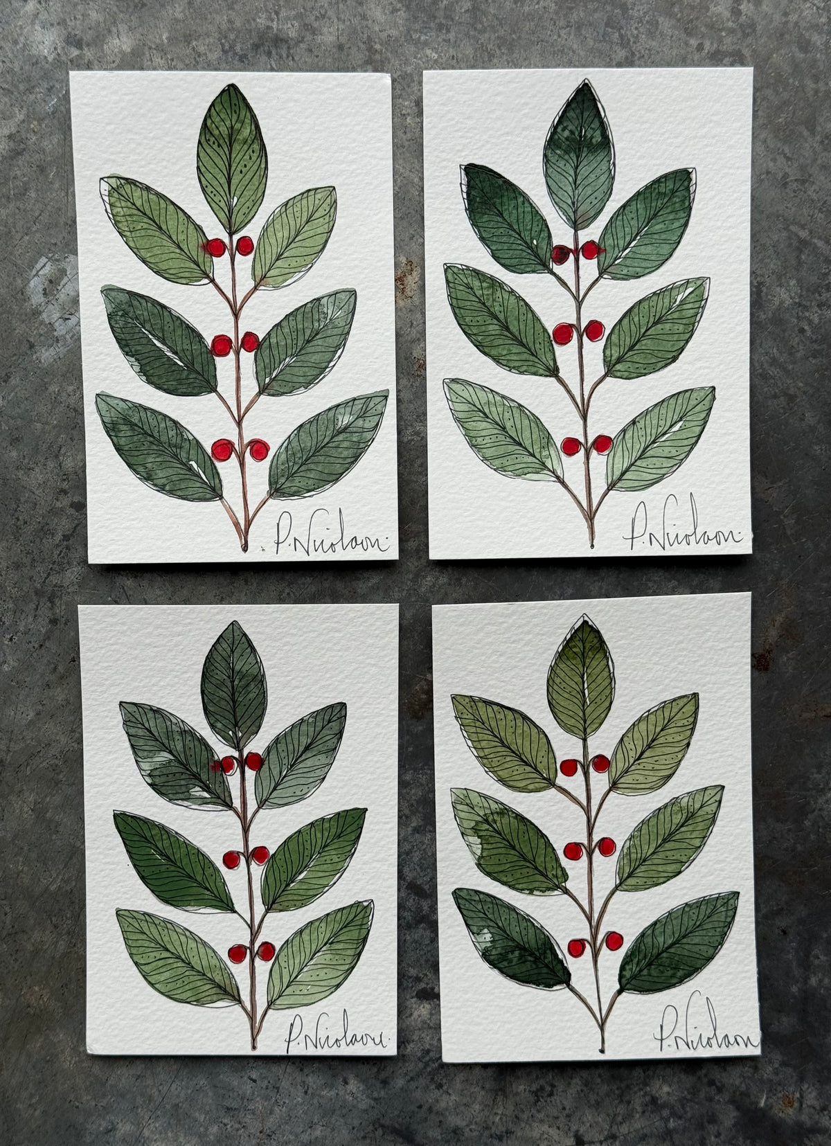 Hand painted, Watercolour little Card/Notes (4 in a pack)