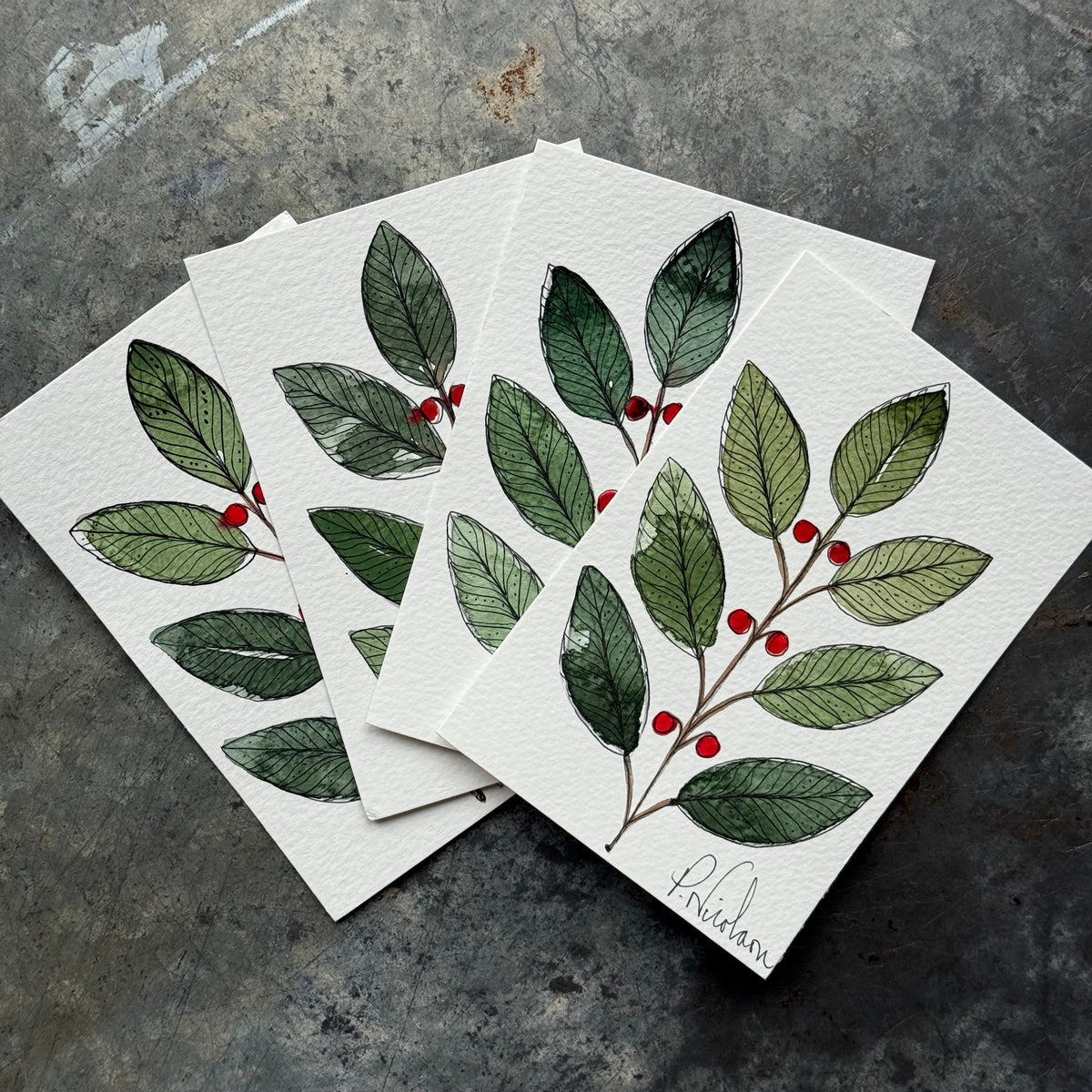 Hand painted, Watercolour little Card/Notes (4 in a pack)