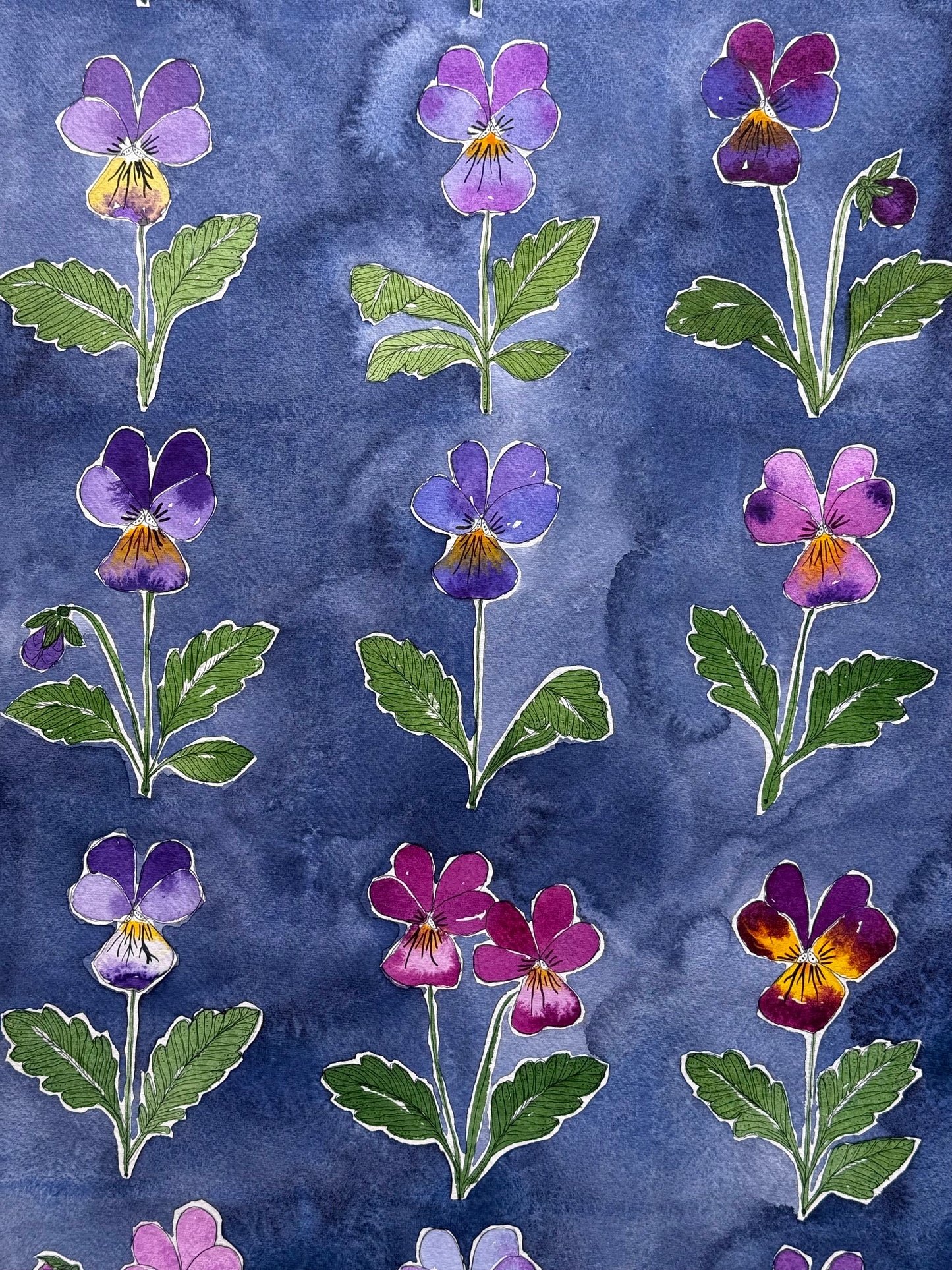 Original, Large, Watercolour Viola Pattern Painting