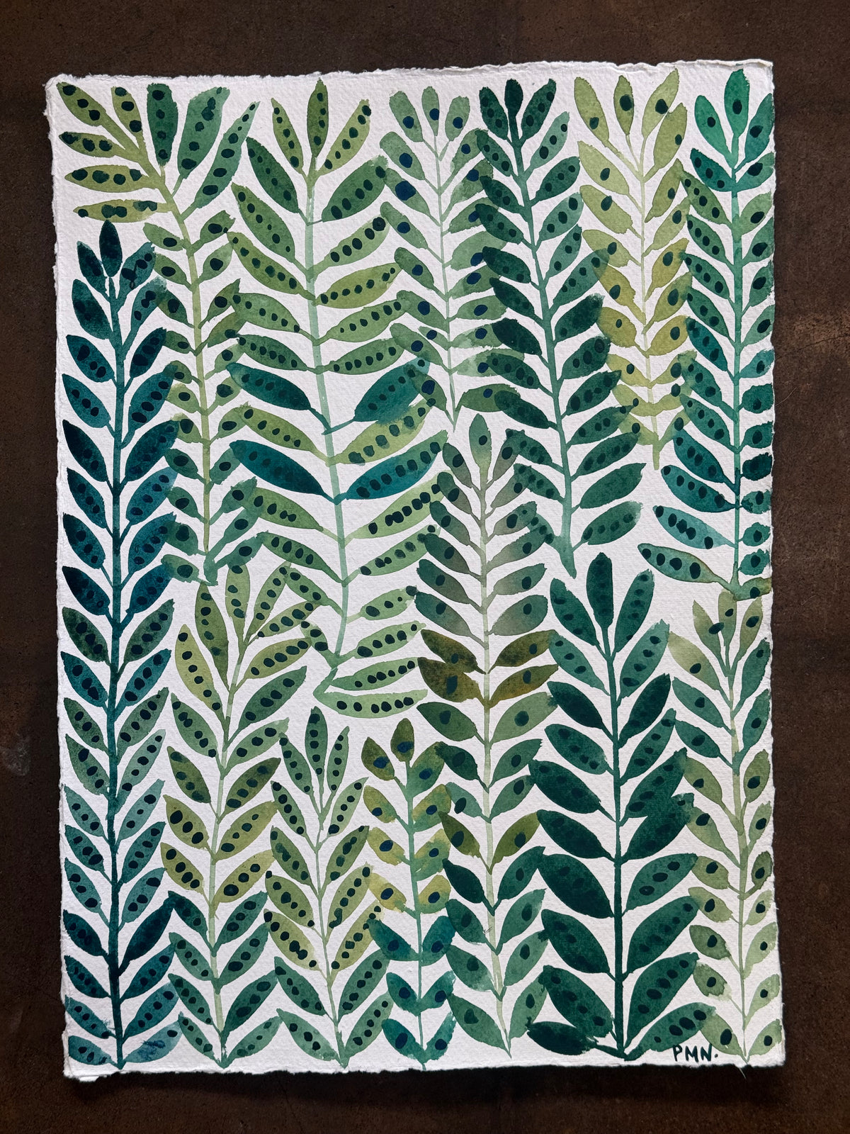 A3, Original Watercolour Green Leaf Pattern