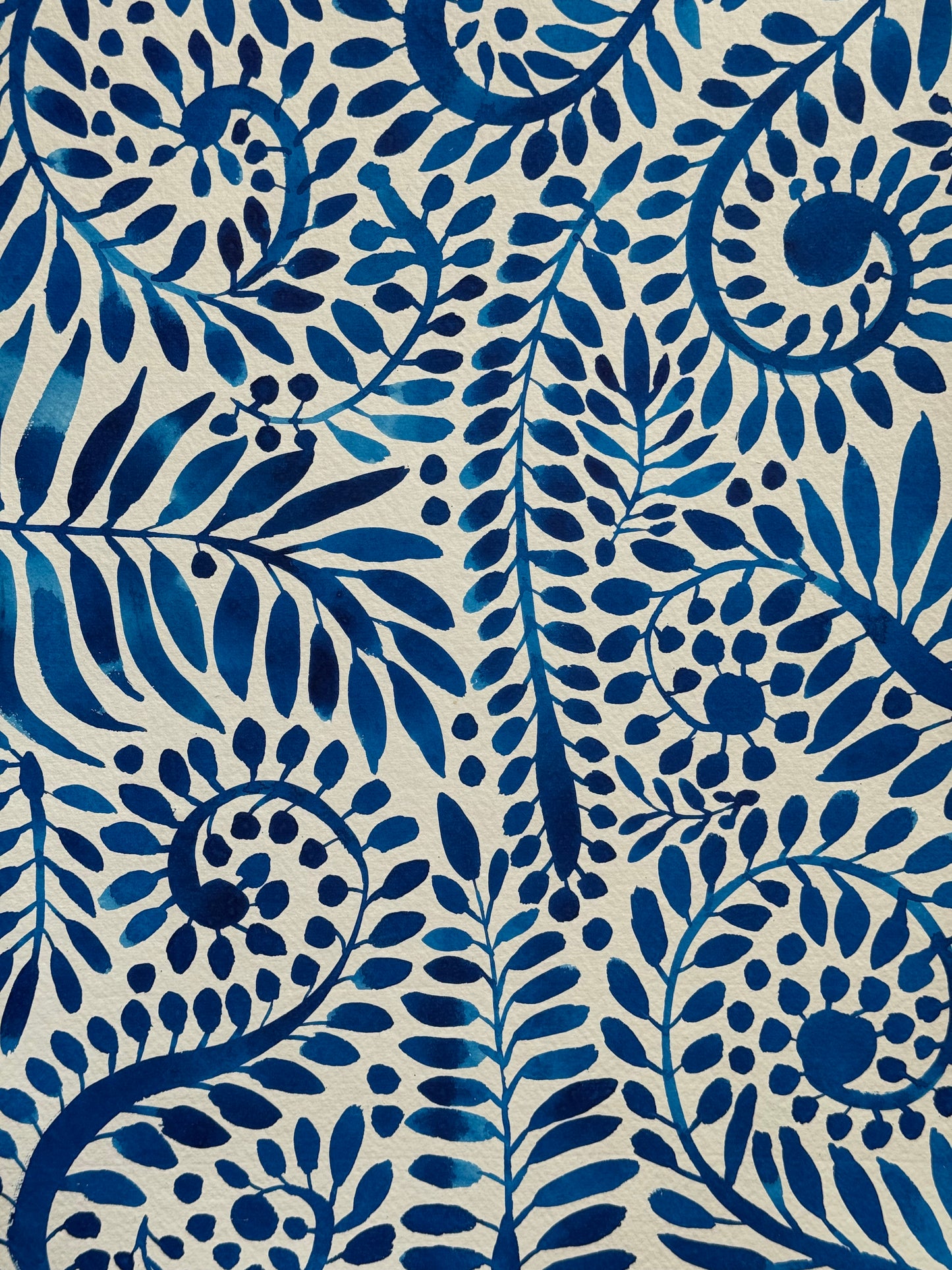 A3, Original Watercolour blue Hues Pattern Study
