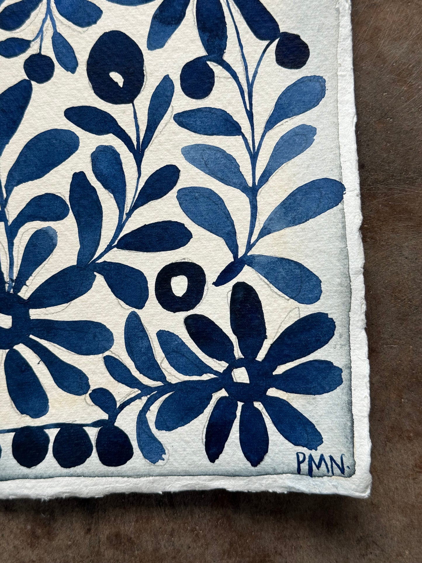 Original, A3 Blues & Indigo Pattern Painting