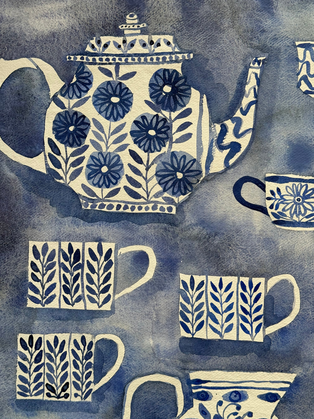 Extra Large, Original Watercolour Painting ‘A Blue Tea Party’