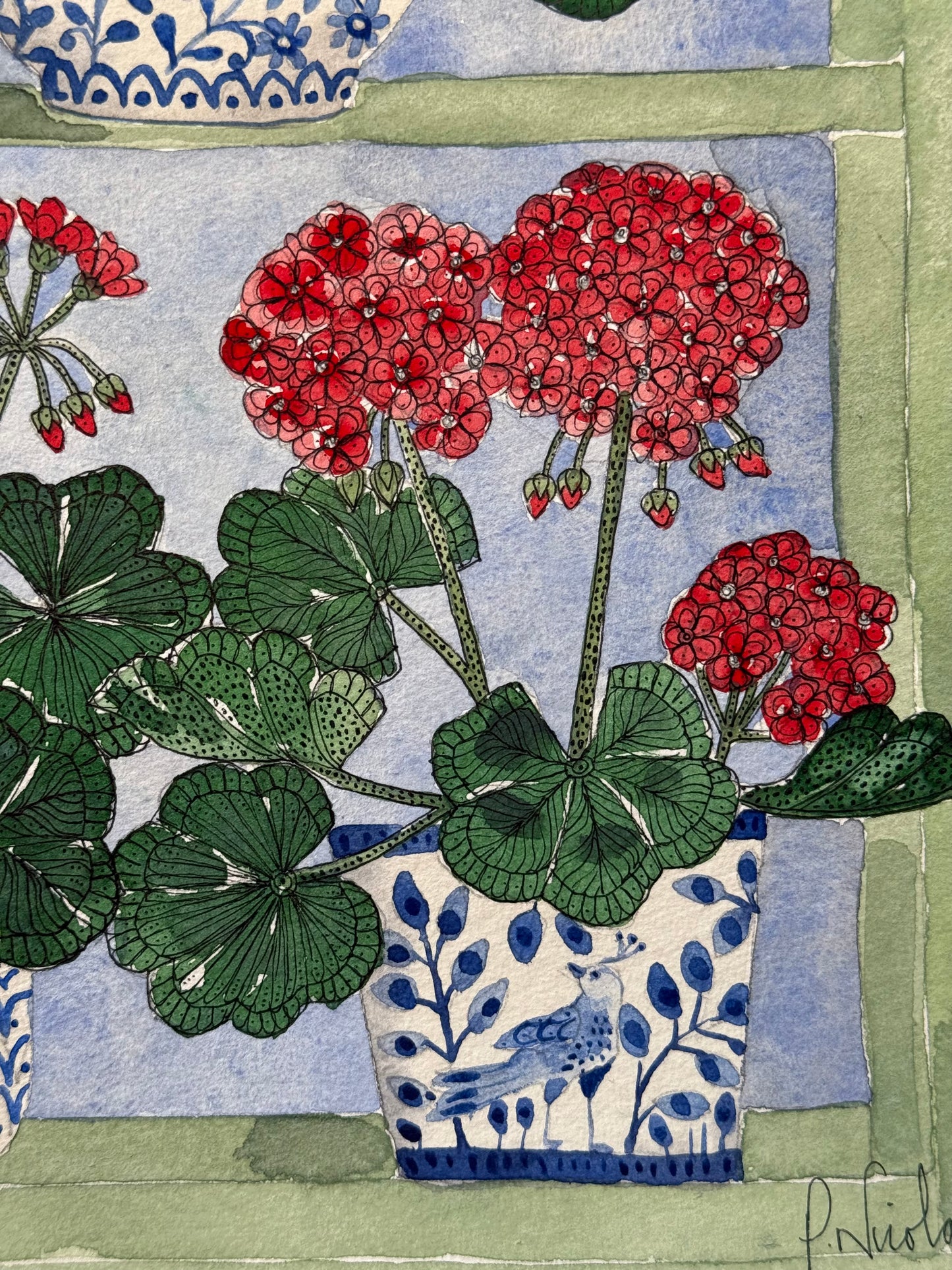 Original (A4) Geraniums on the windowsill, Watercolour Painting.