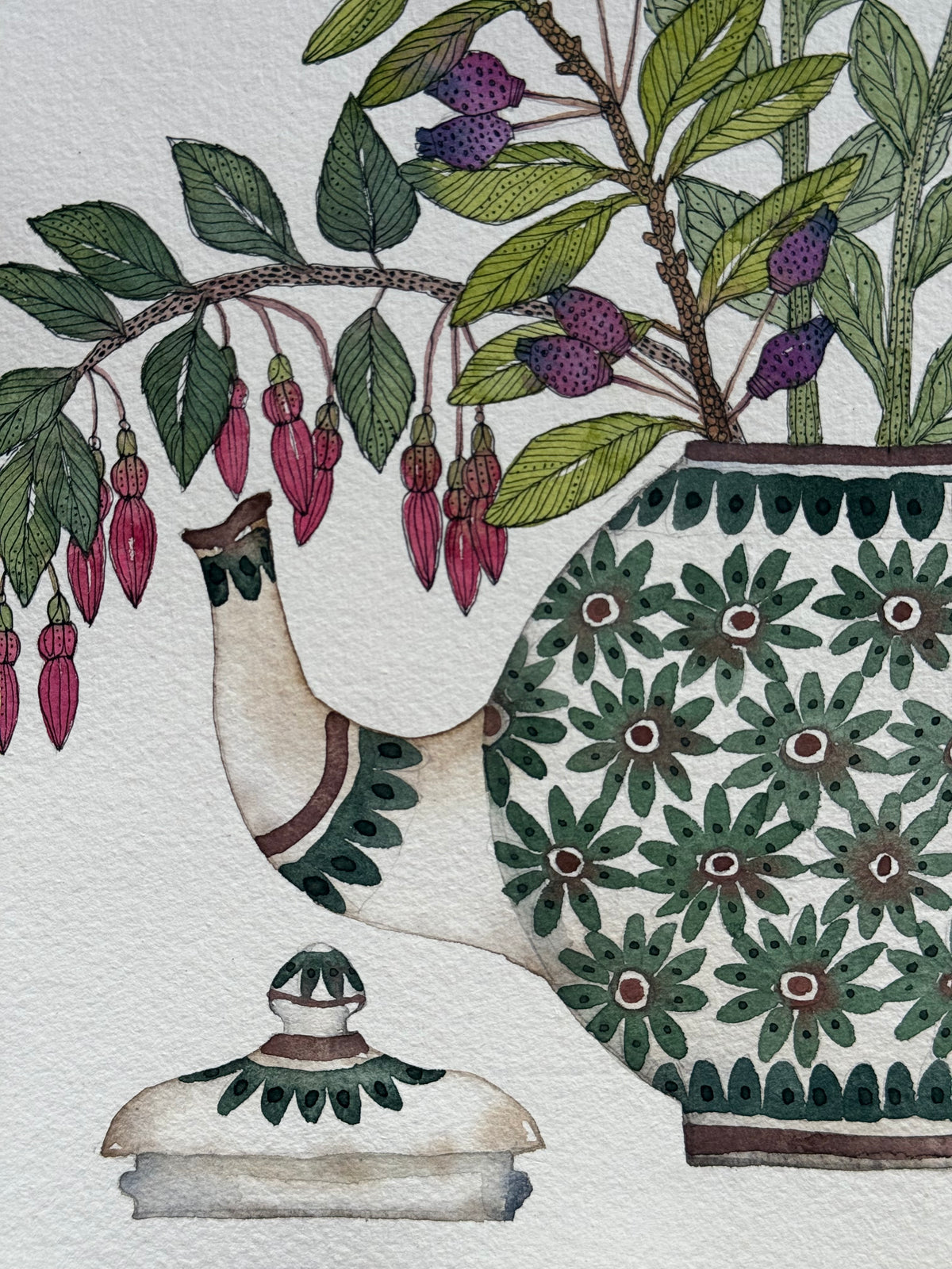 Large, Original Watercolour Autumnal Arrangement in a Teapot