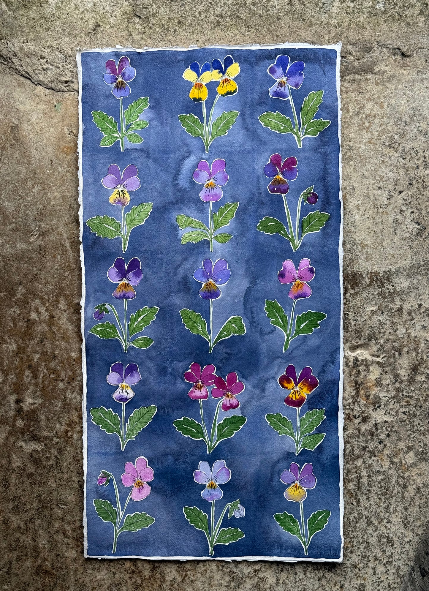 Original, Large, Watercolour Viola Pattern Painting