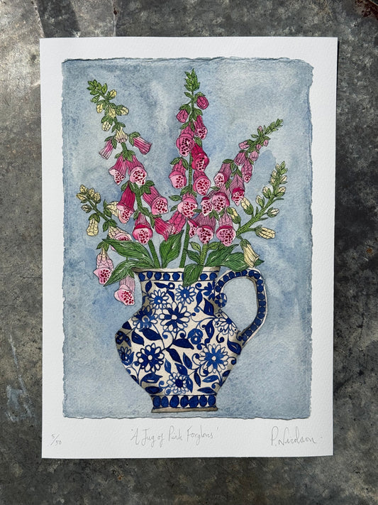 A4 ‘A jug of pink Foxgloves’ Giclee print