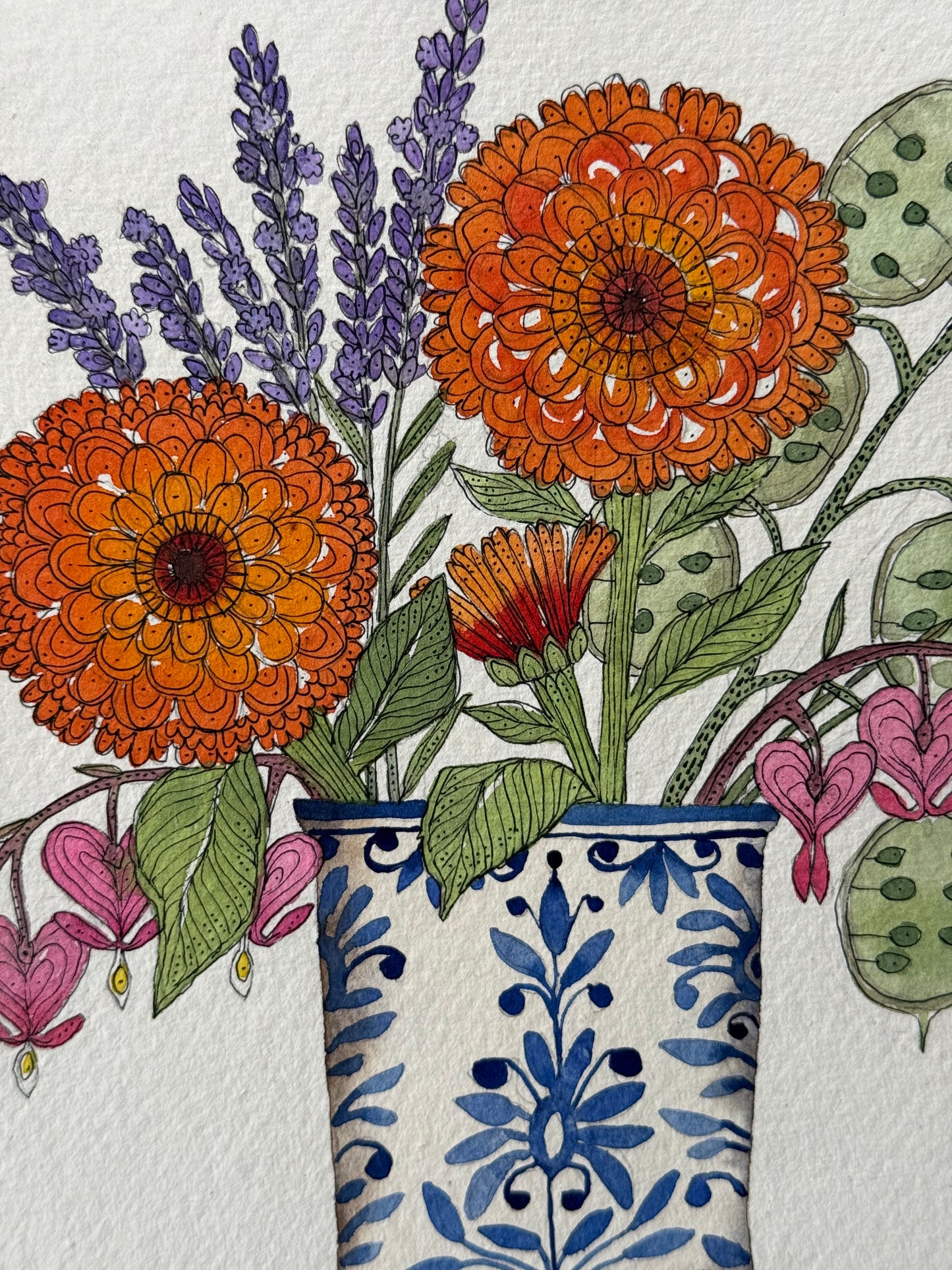 Original, Watercolour Garden Flowers & Seed Heads