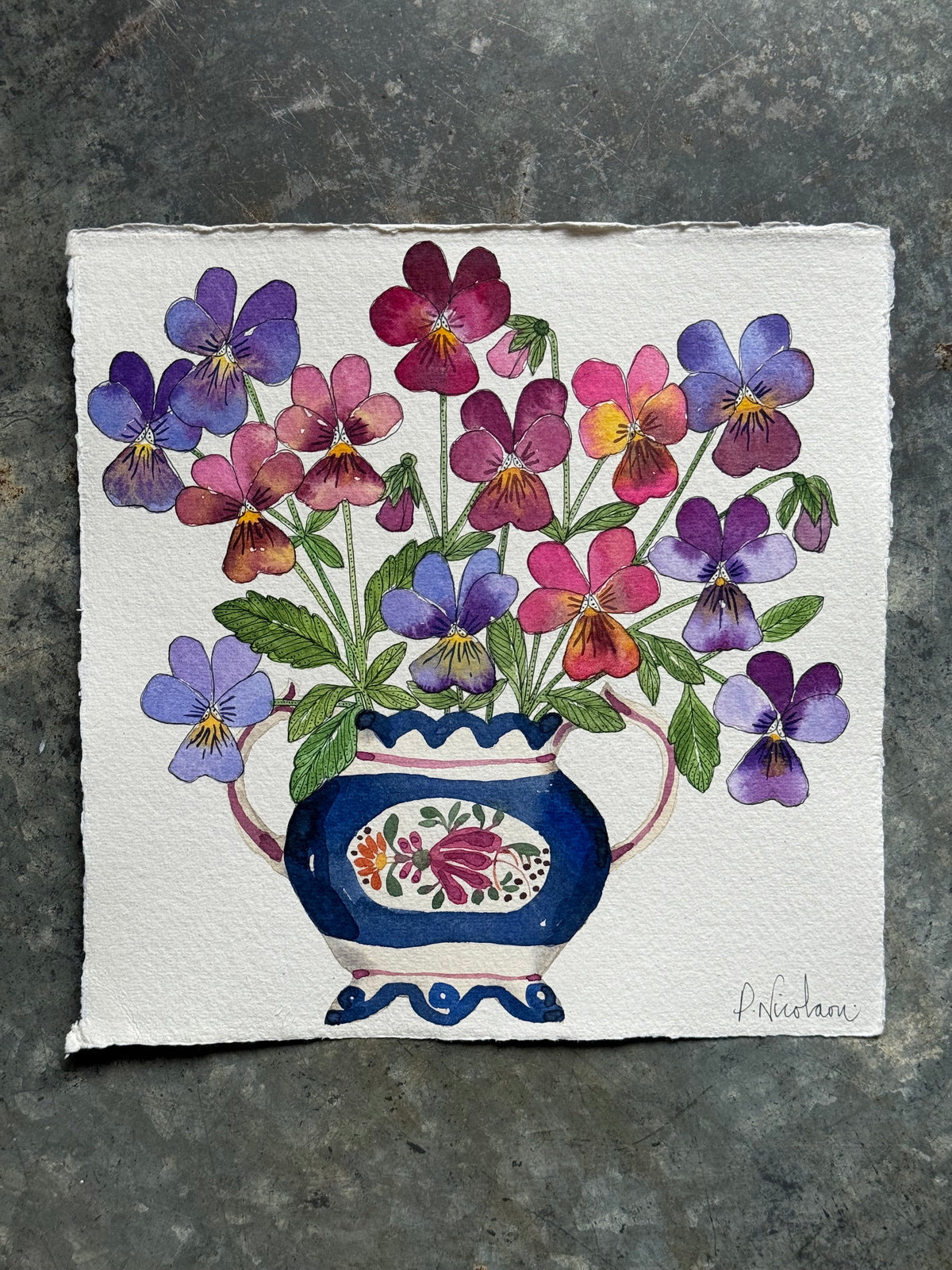 Original, Watercolour & Pen Violas