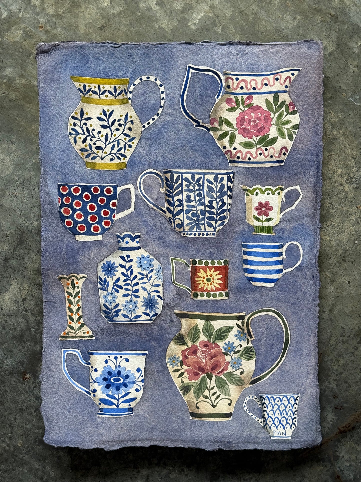 A4, Original Watercolour Patterned Ceramic Vessels