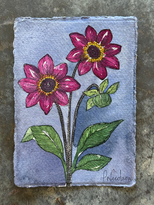 A6, Original Watercolour Dahlia Studio.