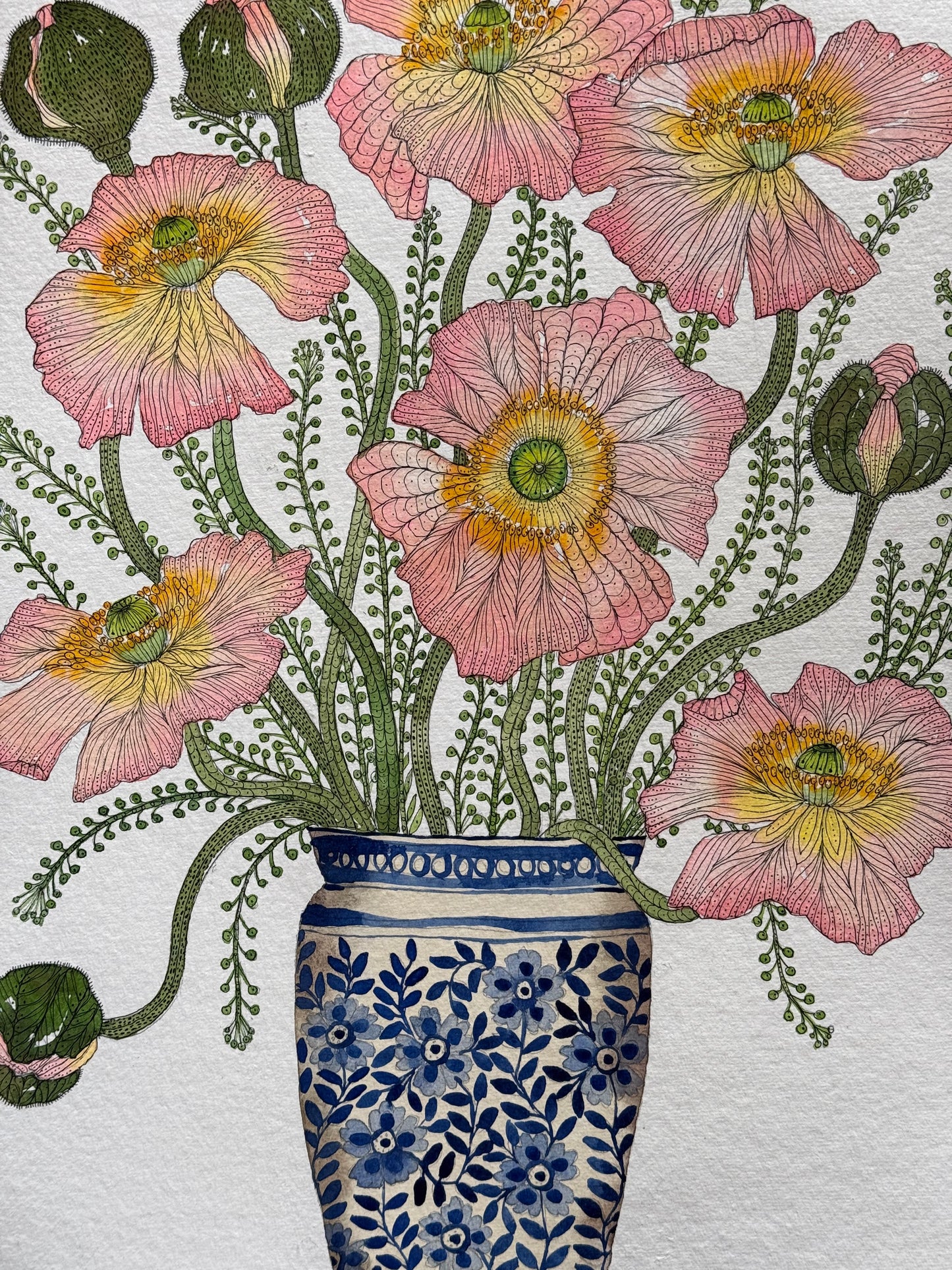 A3, Original Watercolour Poppies & Shepherds Purse