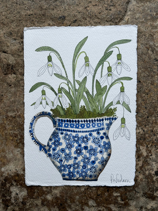A5 Original Watercolour Snowdrops in a Jug