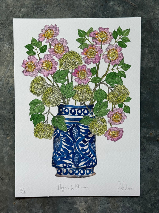 A4 'Dog Rose & Viburnum Limited Edition Giclee Print