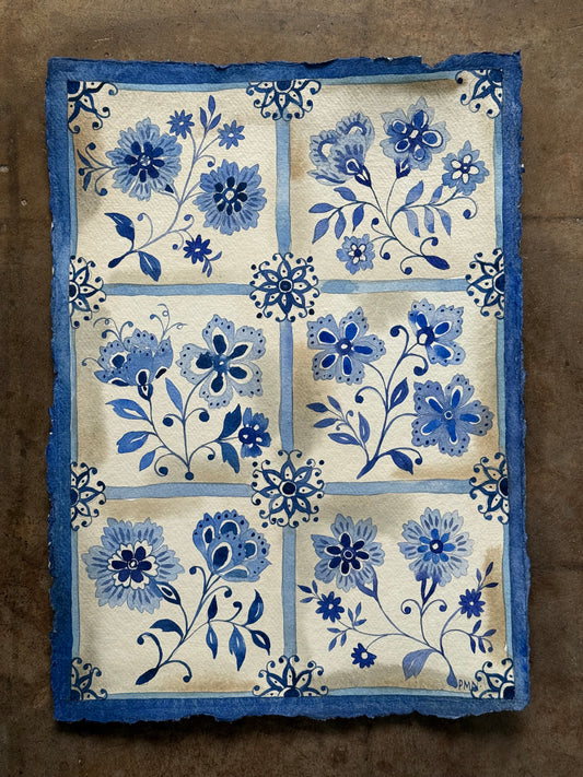 Original, A3 watercolour delft inspired painting