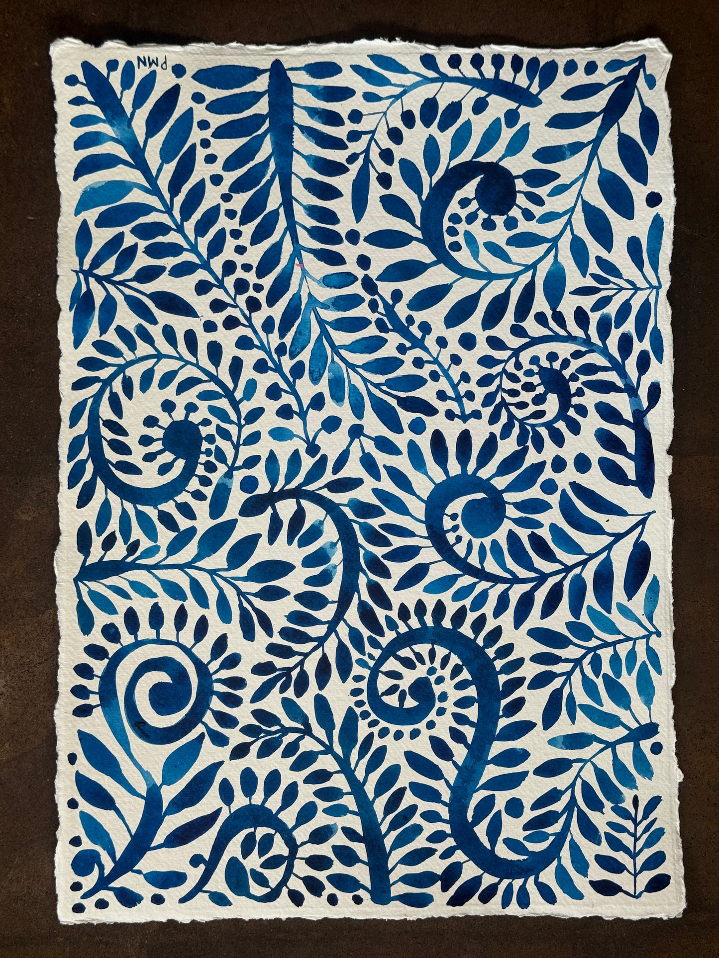 A3, Original Watercolour blue Pattern Study