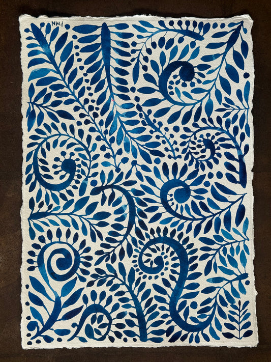 A3, Original Watercolour blue Pattern Study