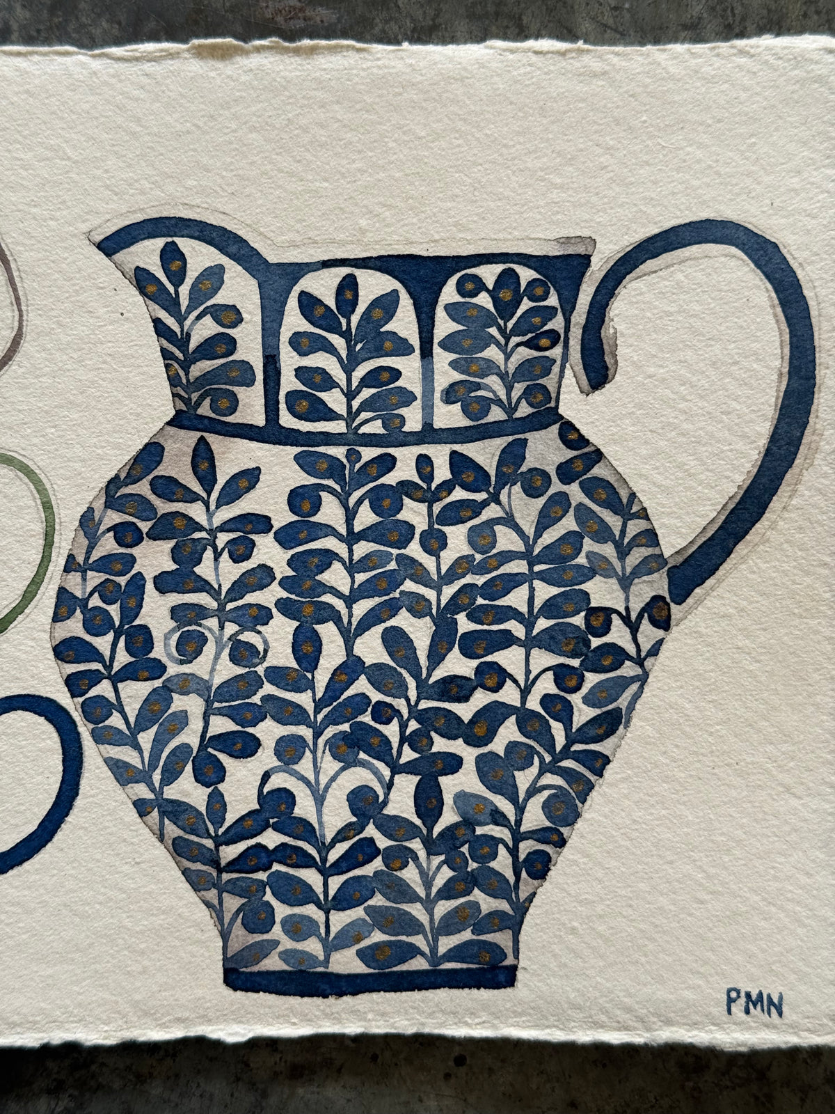 A5, Original Watercolour Patterned Jug & Teacups