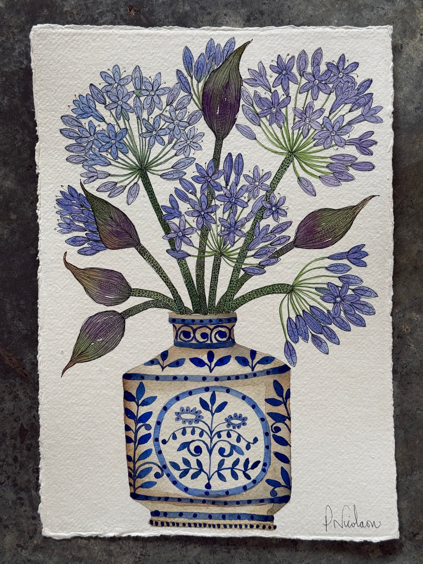 A4, Original Watercolour & Pen Hyacinths