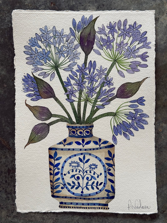 A4, Original Watercolour & Pen Hyacinths