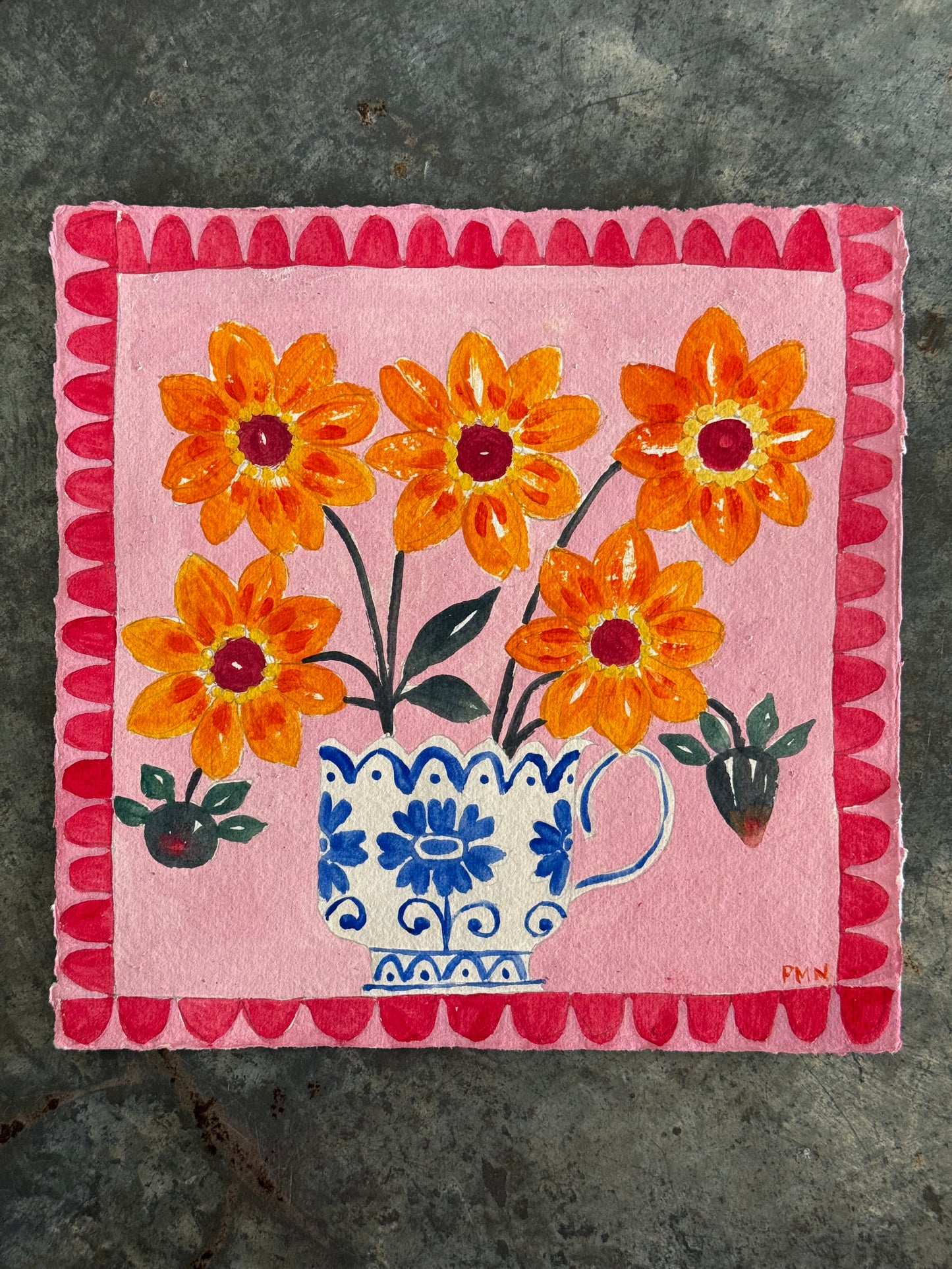 Original, Gouache Joyful Dahlias