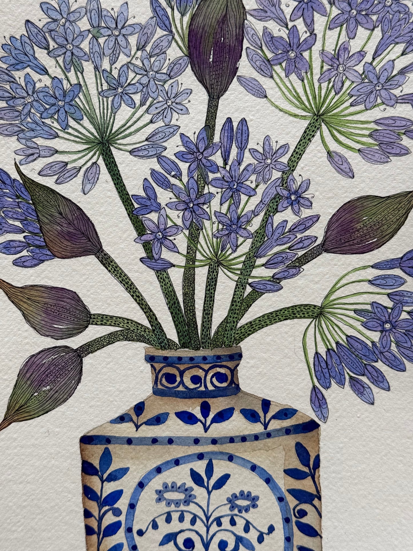A4, Original Watercolour & Pen Hyacinths