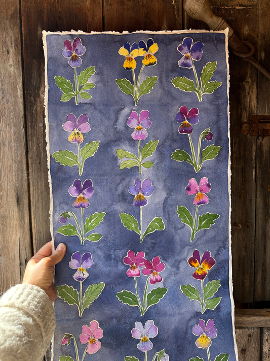 Original, Large, Watercolour Viola Pattern Painting