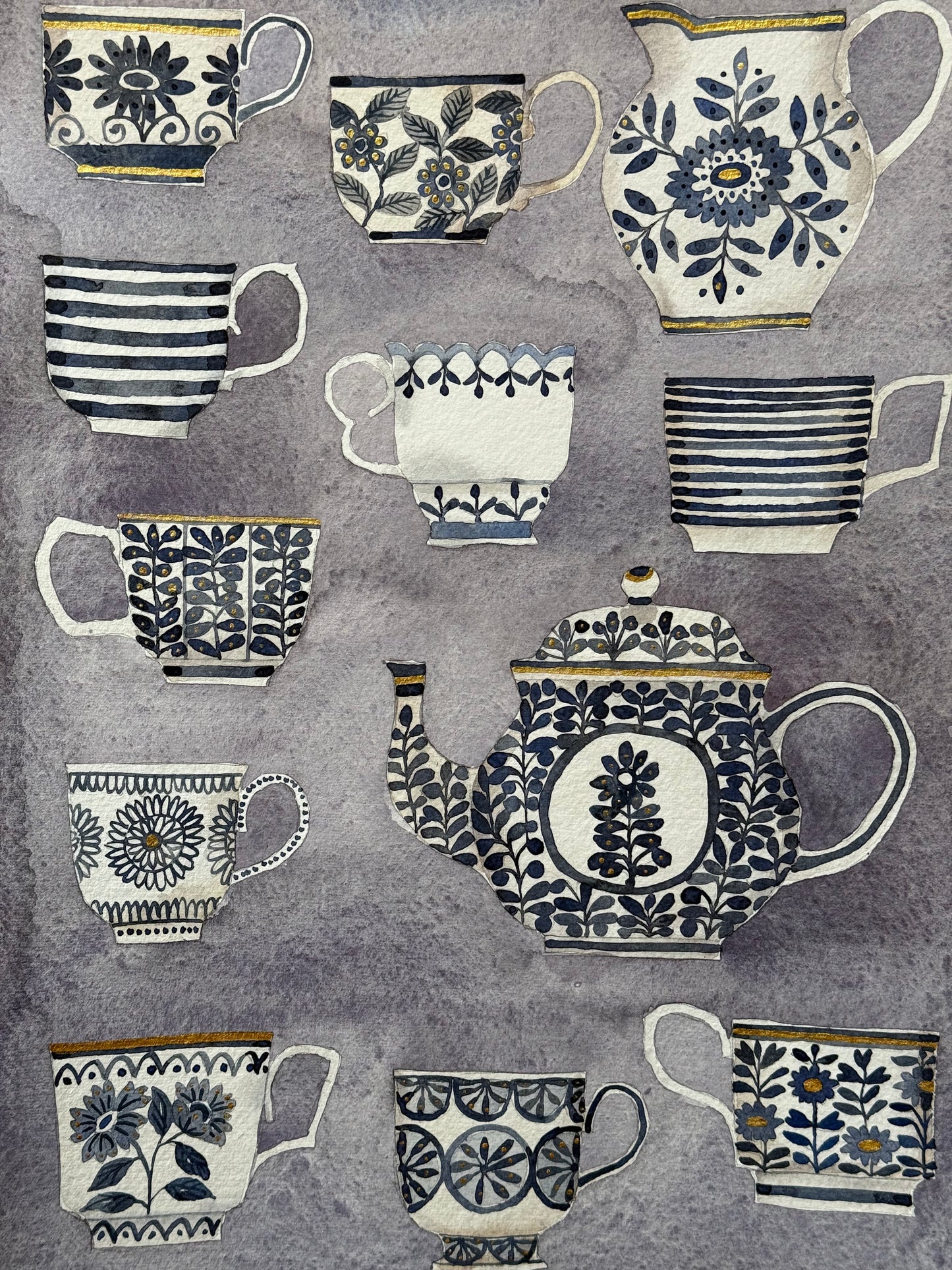 A3, Original Watercolour Teapot & Teacups