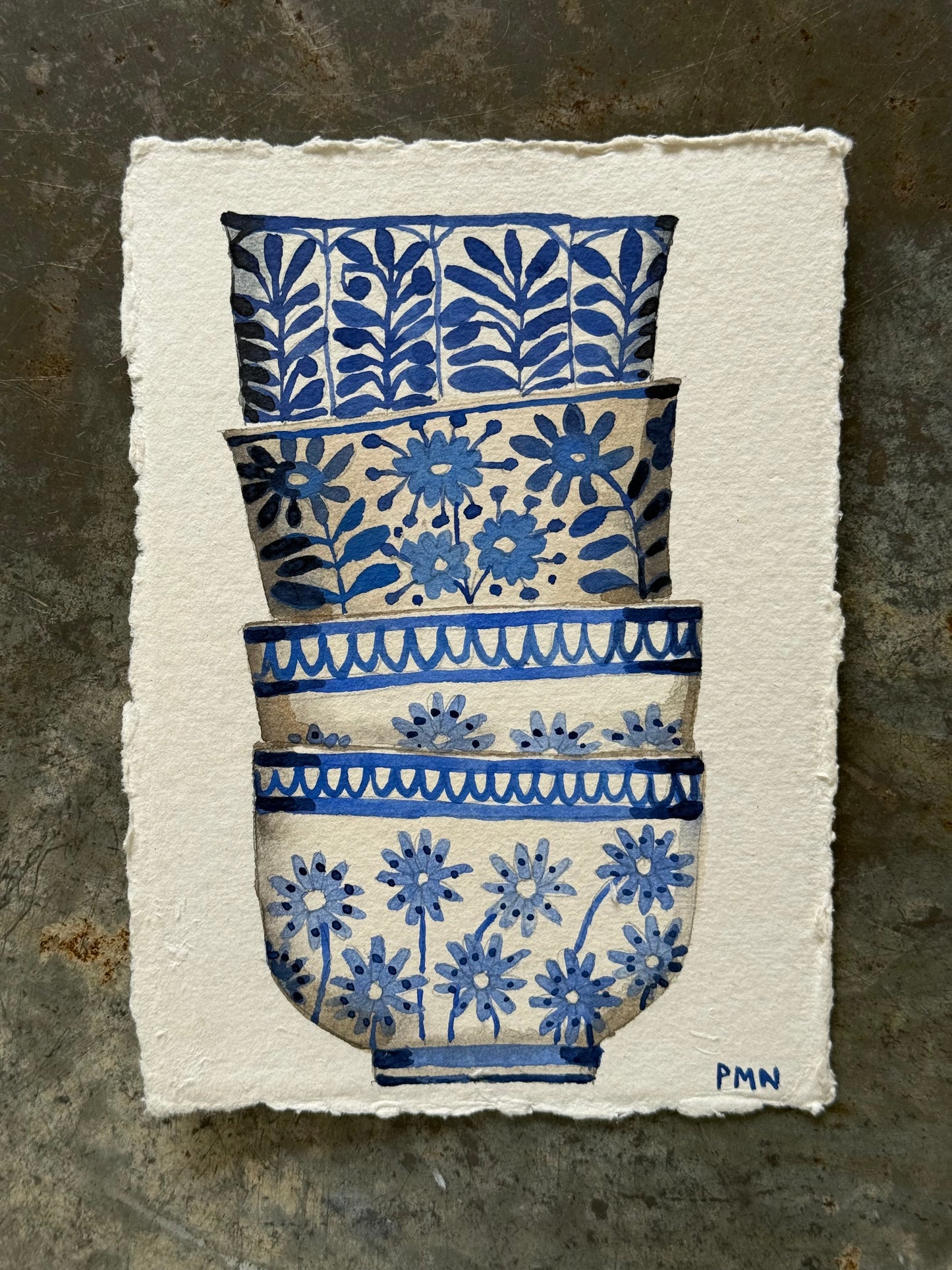 A6, Original Watercolour Stacked Bowls
