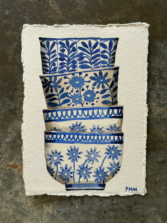 A6, Original Watercolour Stacked Bowls