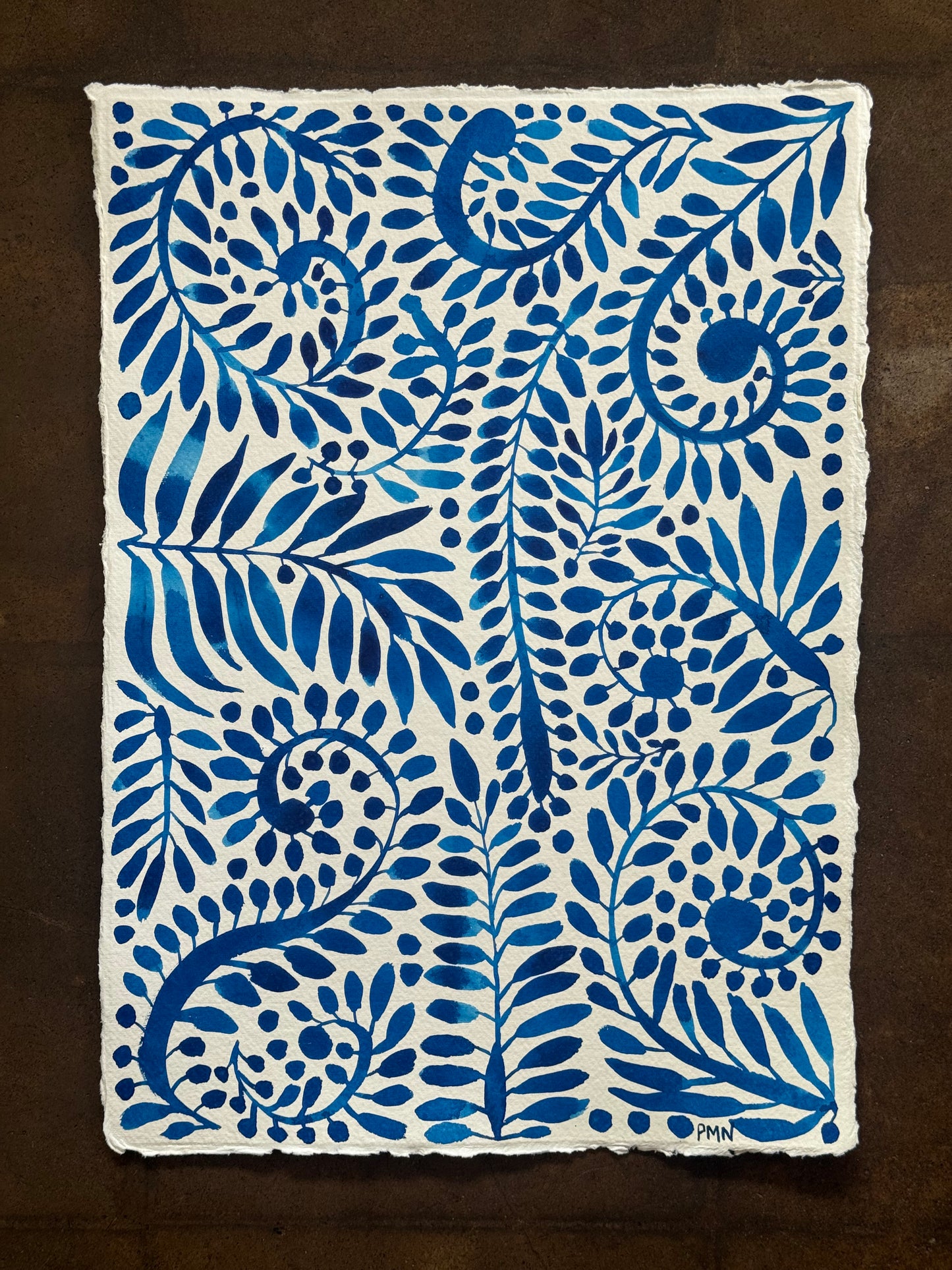 A3, Original Watercolour blue Hues Pattern Study