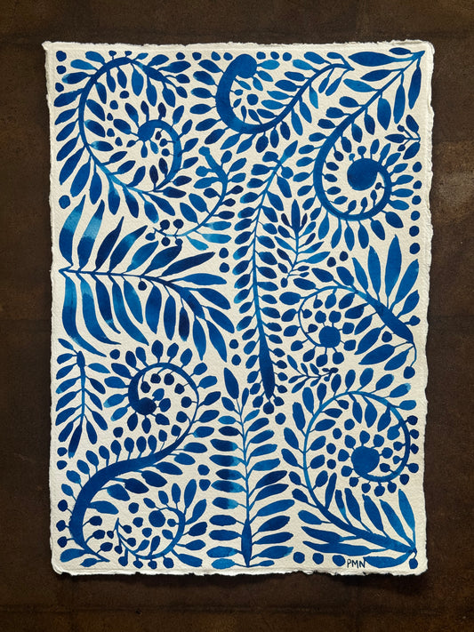 A3, Original Watercolour blue Hues Pattern Study