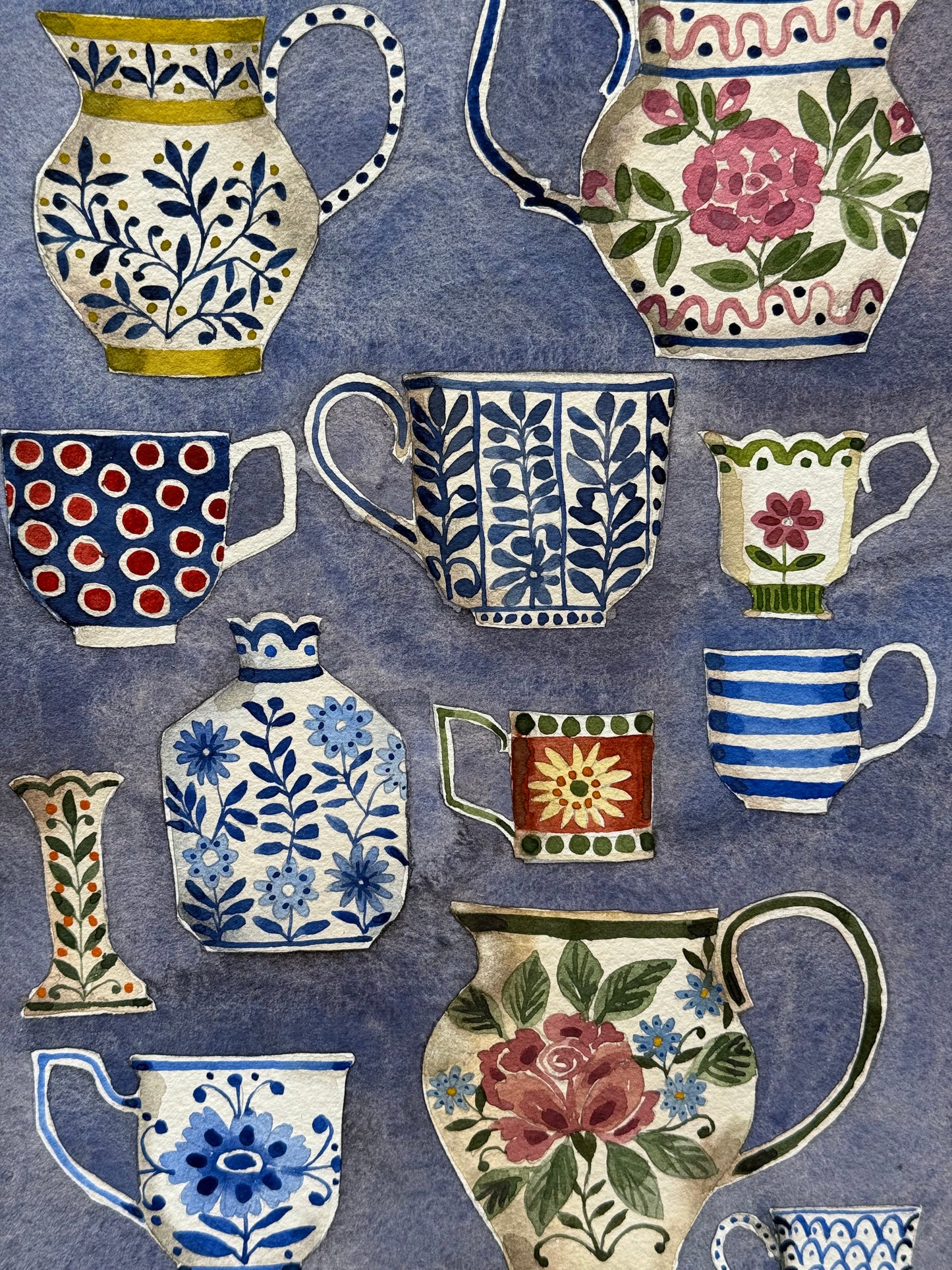A4, Original Watercolour Patterned Ceramic Vessels