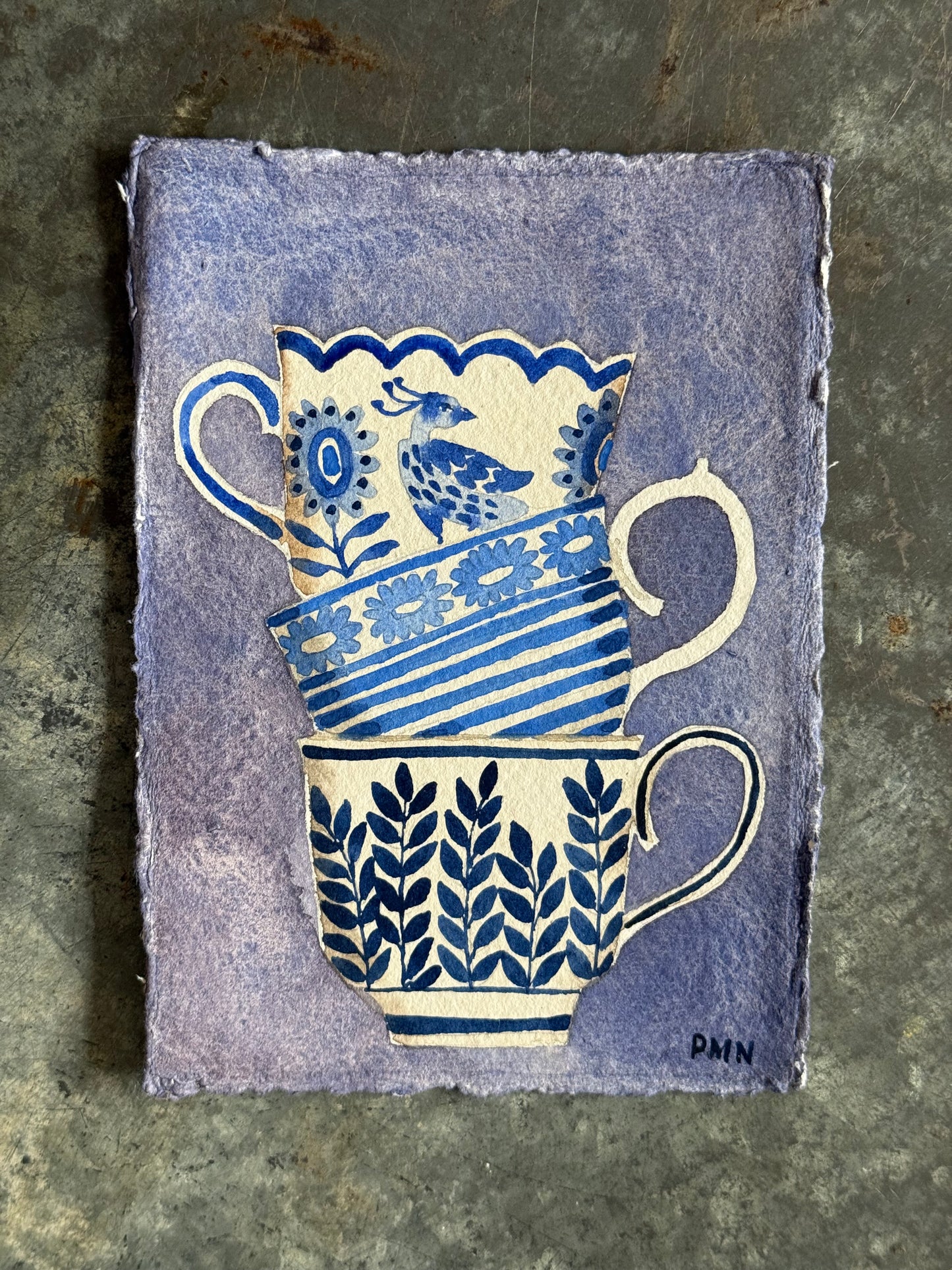 A6, Original Watercolour Stacked Teacups (i)