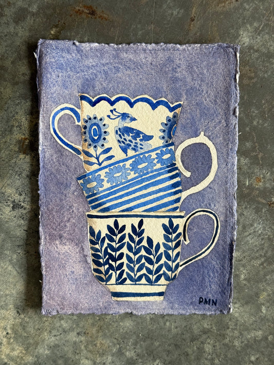 A6, Original Watercolour Stacked Teacups (i)