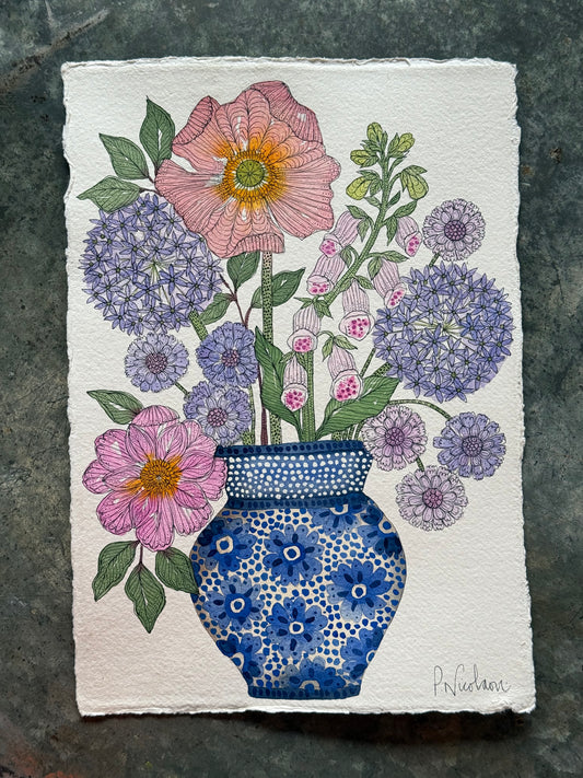 A4, Original, Watercolour Garden Flowers