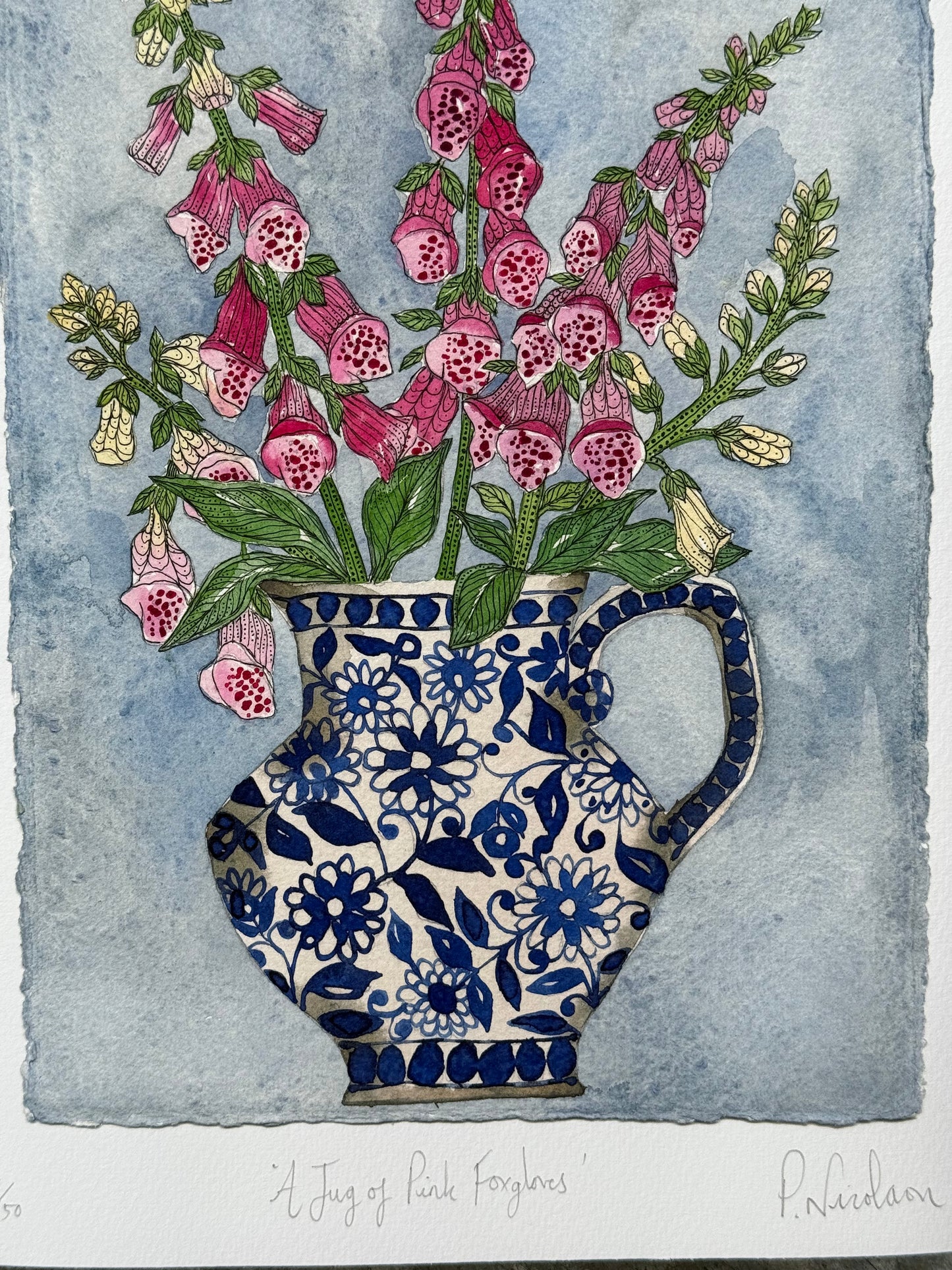 A4 ‘A jug of pink Foxgloves’ Giclee print