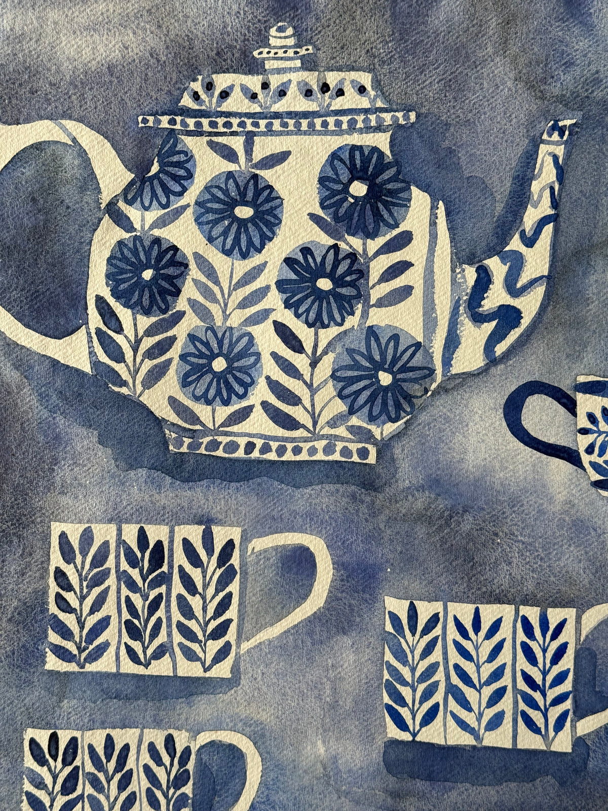 Extra Large, Original Watercolour Painting ‘A Blue Tea Party’
