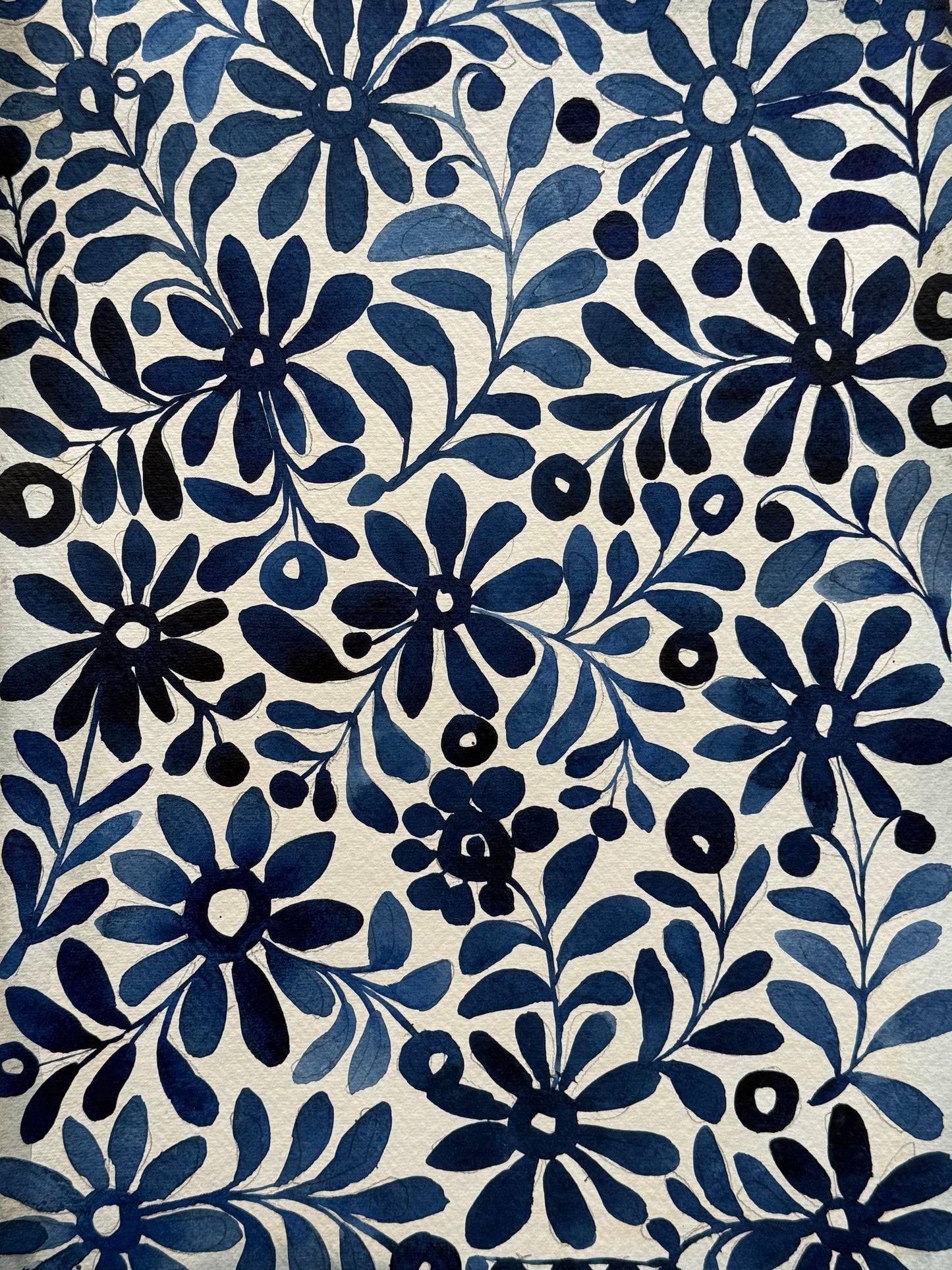 Original, A3 Blues & Indigo Pattern Painting
