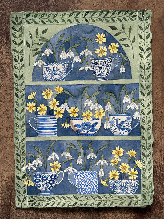 Original, A3 Watercolour Snowdrop & Primrose Theatre