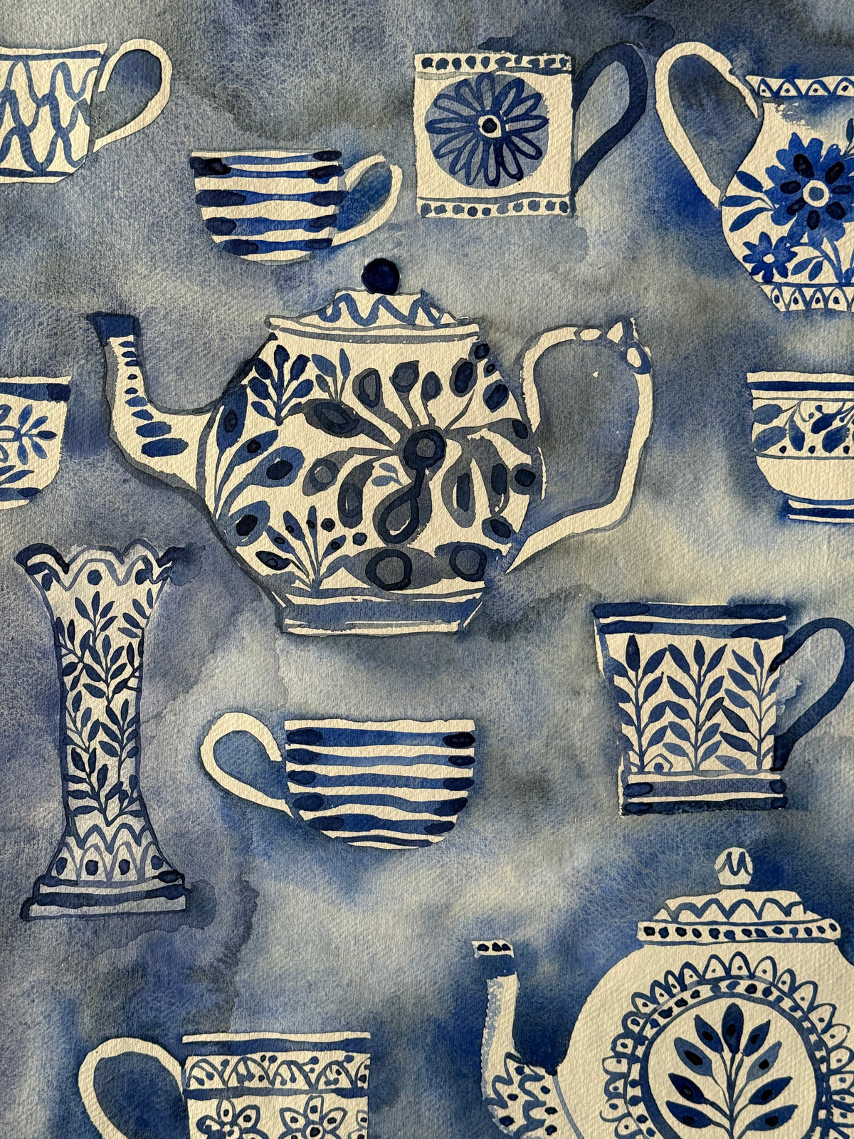 Extra Large, Original Watercolour Painting ‘A Blue Tea Party’